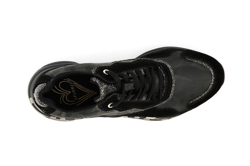 CafèNoir Donna Sneakers in tessuto camouflage e pelle scamosciata C1DA6030 Nero